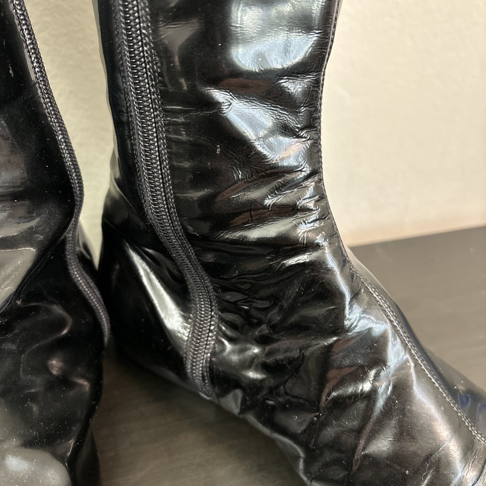 Burberry Red Black Patent Leather Pointed-Toe Knee-High Riding Boots Womens 37.5 - Picture 3 of 16